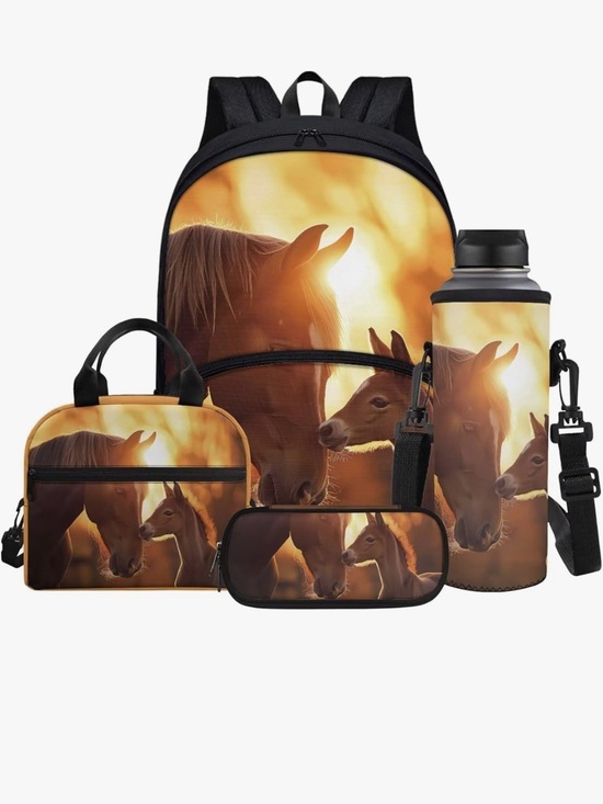 Other - Sunset Horses Print Backpack/Bookbag with Lunch Box, Pencil Case, & Water Bottle